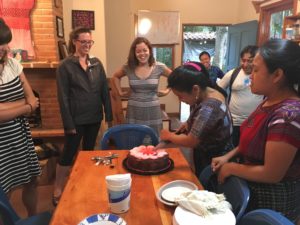 Maya Traditions’ family celebrating our Project Leader, Rachel’s, 20th birthday with a nice, big Guatemalan ice-cream cake! HAPPY BIRTHDAY RACHEL!! 