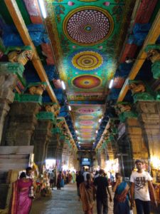 Inside the beautiful and ancient Meenakshi Temple, which is built at the center of Madurai city.